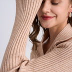 V-neck Cable Knit Sweater Turtleneck Ribbed Long-sleeve Top For Women