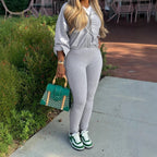 Solid Color Zipper Long Sleeve Top With Slim Pants