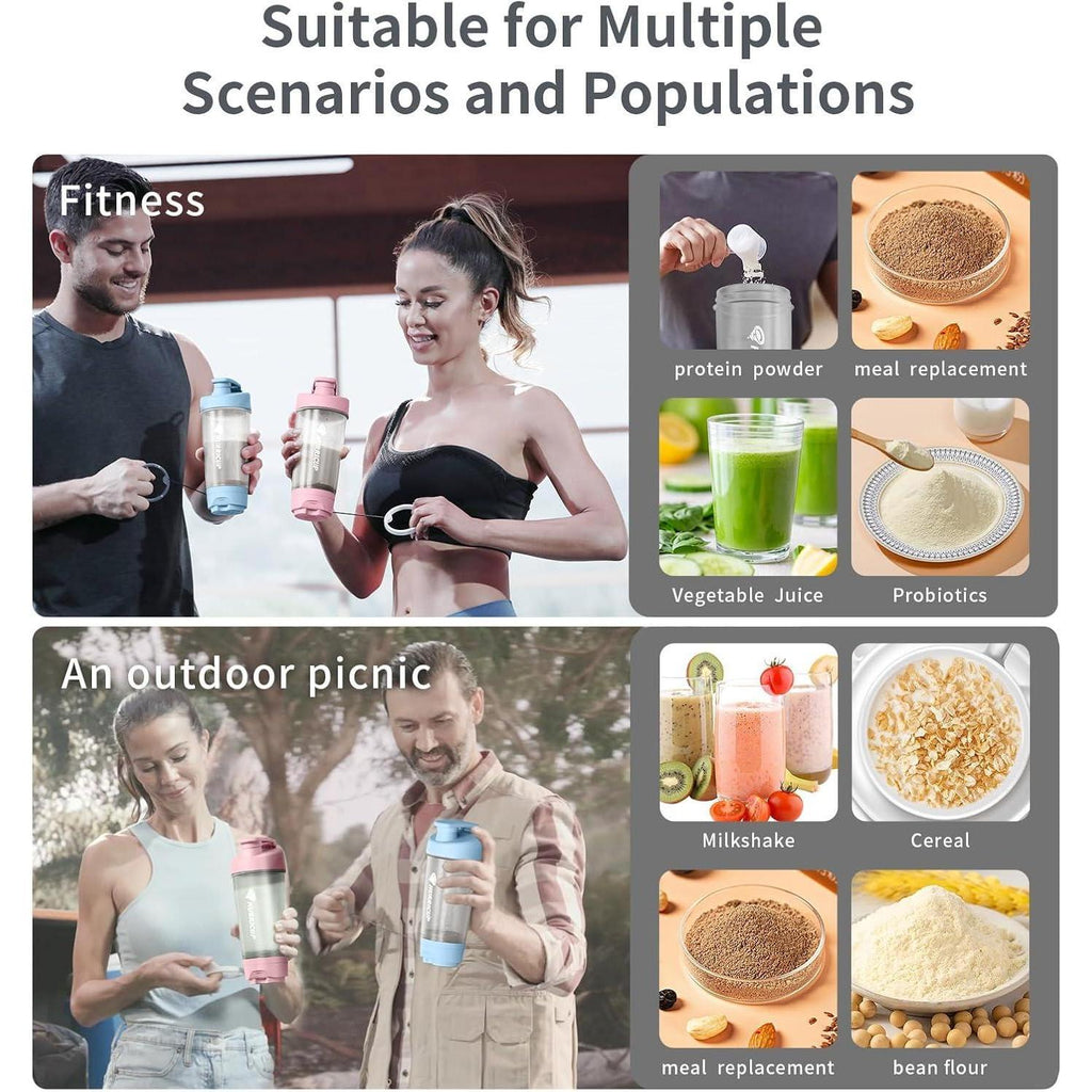 Wondercore 22-ounce Protein Shaker, Leak-proof, BPA-free, Manual Roll-up Mixing, Clear Ounce And Milliliter Markings