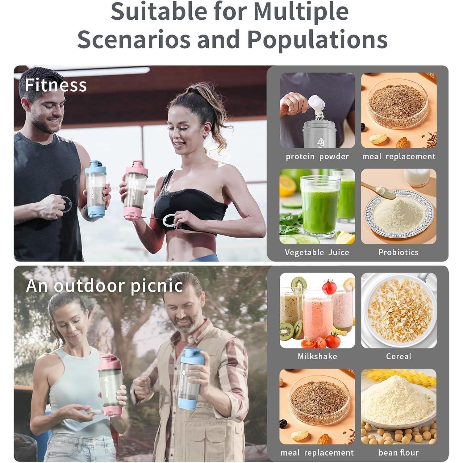 Wondercore 22-ounce Protein Shaker, Leak-proof, BPA-free, Manual Roll-up Mixing, Clear Ounce And Milliliter Markings