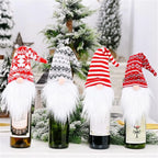 4 Pcs Christmas Wine Bottle Covers Reusable Knitted Gnomes Wine Bottle Toppers Xmas Party Handmade Tomte Swedish Gnomes Wine Decoration For Holiday New Year Dining Table Decor Party Gift - The Premium