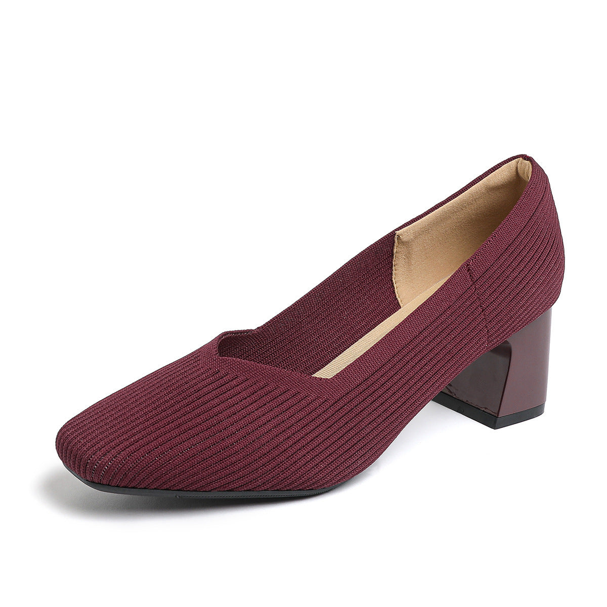 Women's Thick Head Stiletto Knitted Shoes Comfortable And Breathable For Commuting Versatile