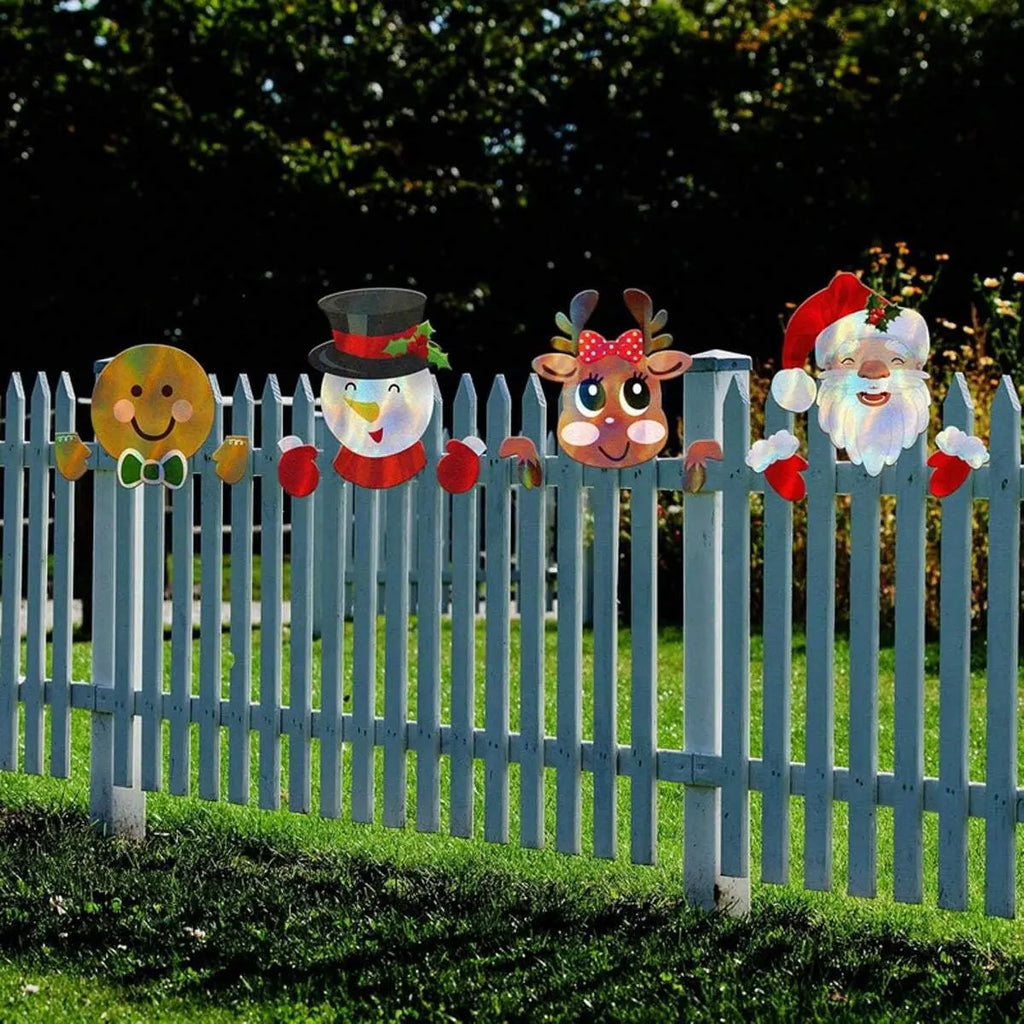 Christmas Fence Peeker Decoration Santa Claus Snowman Plastic Fence Sign Ornament Cute Fence Art Sign For Xmas DIY Home Patio Garden Outdoor - The Premium