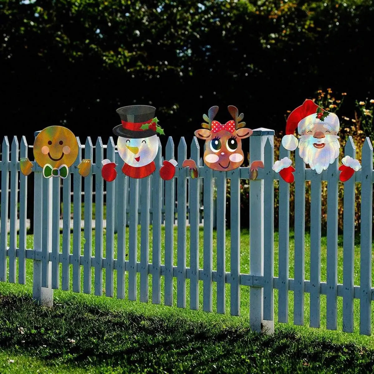 Christmas Fence Peeker Decoration Santa Claus Snowman Plastic Fence Sign Ornament Cute Fence Art Sign For Xmas DIY Home Patio Garden Outdoor - The Premium