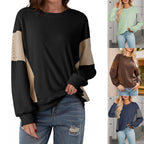 Striped Color-blocked Round Neck Versatile Casual Long-sleeved Sweatshirt