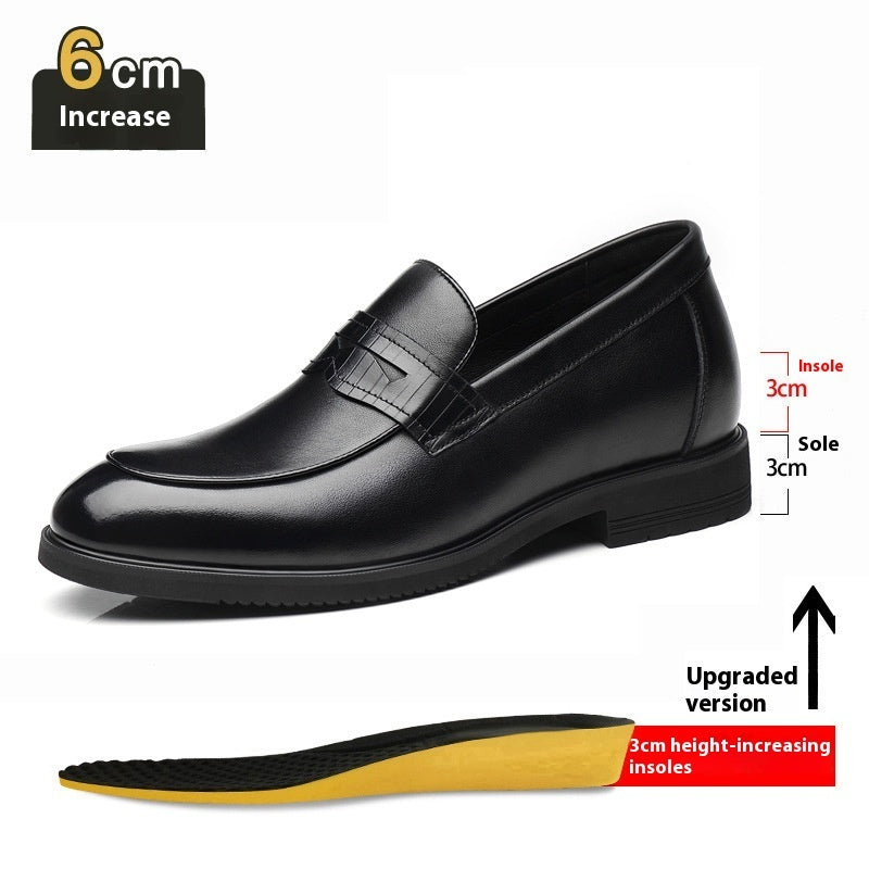 Cowhide Business Formal Wear Men's Slip-on Invisible Height Increasing Leather Shoes