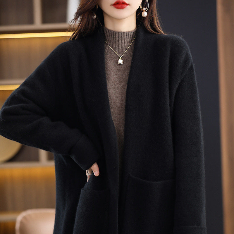 Fall Winter Fashion Mid-length Knitted Coat For Women