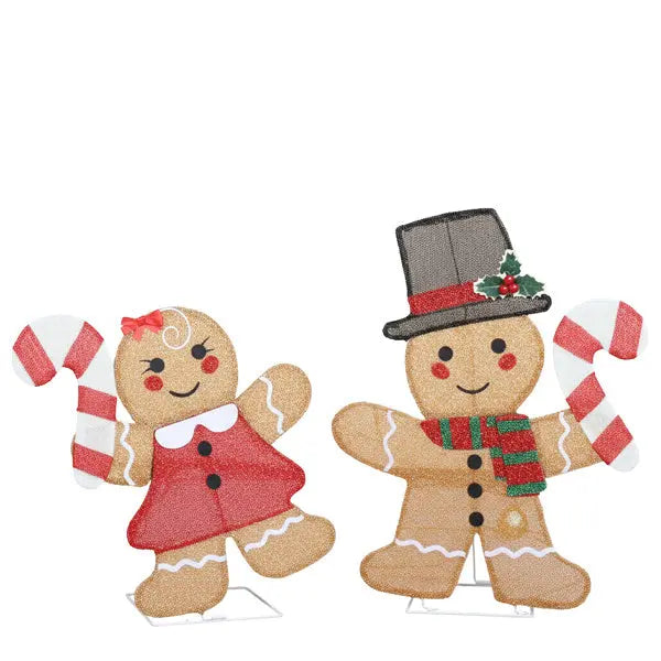 Set Of 2 Lighted Gingerbread Man And Candy Cane Christmas Decorations, Pre-lit 2D Holiday Decor With 80 Warm White LED Lights For Xmas Outdoor Indoor Decor Lighted Holiday Displays - The Premium