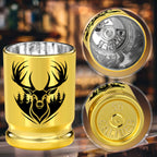 2pcs  50 Caliber Deer Head Golden Plastic Wine Glasses With Gift Box - Leak Proof, Reusable - Stylish Animal Print Design, Suitable For Whiskey, Tequila, Etc