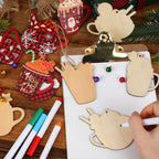 50 Pieces Christmas Wooden Ornaments Hot Cocoa Blanks Pendants Unfinished Predrilled Wood Buffalo Plaid Coffee Mug Slices Hanging For Xmas Festivals DIY Crafts Decoration, 10 Styles - The Premium
