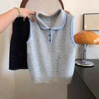 Early Autumn Lazy Korean Style Blue And White Stripes Knitted Vest Women