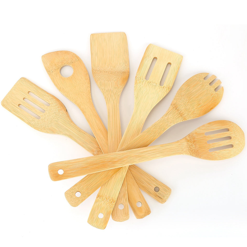 Set Of 6Pcs Cooking Utensil Bamboo Wooden Spoons Spatula Kitchen Cooking Tools Nonstick Wooden Cookware Kitchen Gadgets