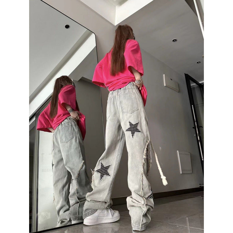 Retro Star Jeans Women's Straight Wide-leg Pants