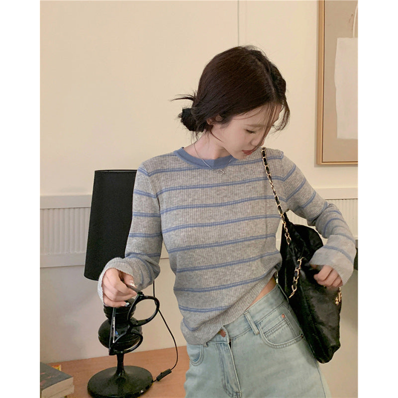 Korean-style Color-block Striped Loose Casual Knit Sweater