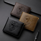 Men's Zipper Wallet Lion Embossed Pattern Animal
