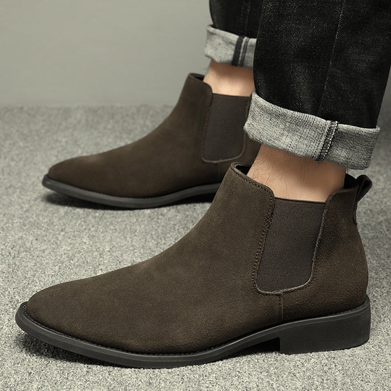 Breathable Autumn And Winter British Style Pointed Suede Short Martin Boots For Men