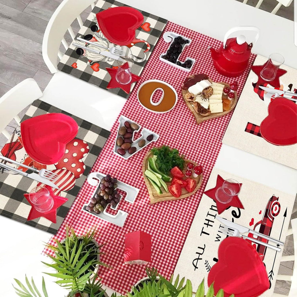 Valentines Day Placemats Set Of 4, 17x12.5 Inches With Gnomes And Hearts Pattern For Holiday Parties And Family Gatherings Clearance Sale