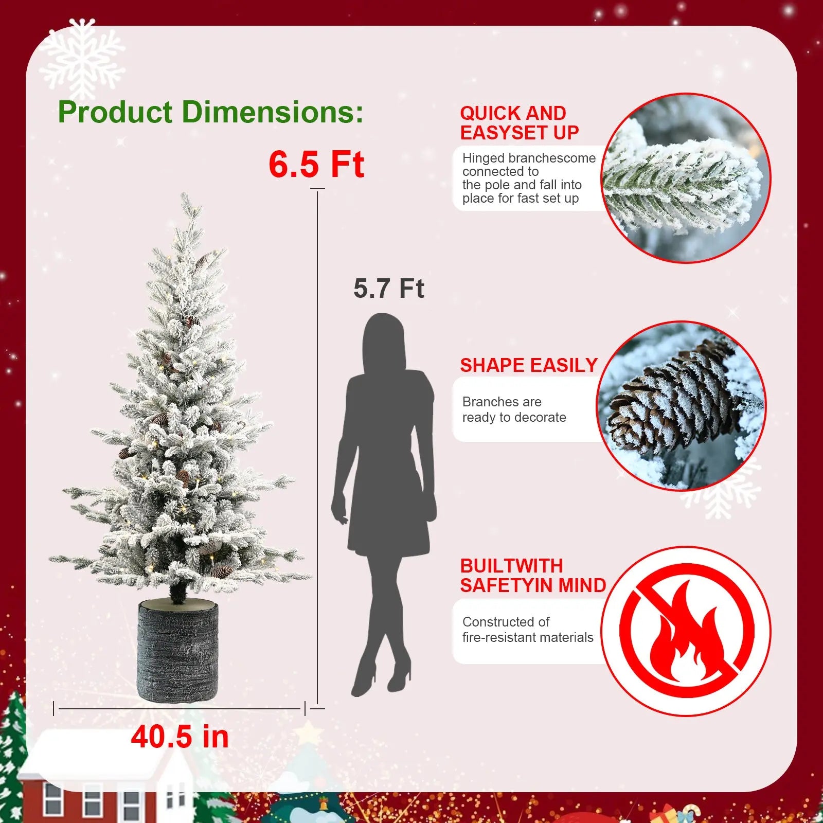 2,3,4,5,6ft PE PVC Decorated Flocking Basin Tree Artificial Christmas Tree - The Premium