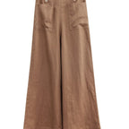 Solid Color Button High Waist Wide Leg Casual Pants Women