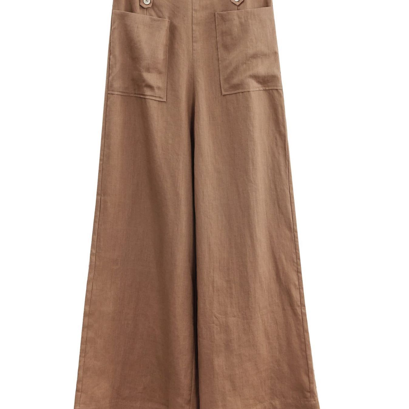 Solid Color Button High Waist Wide Leg Casual Pants Women