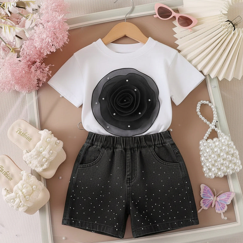T-shirt Gradient Denim Shorts Two-piece Set