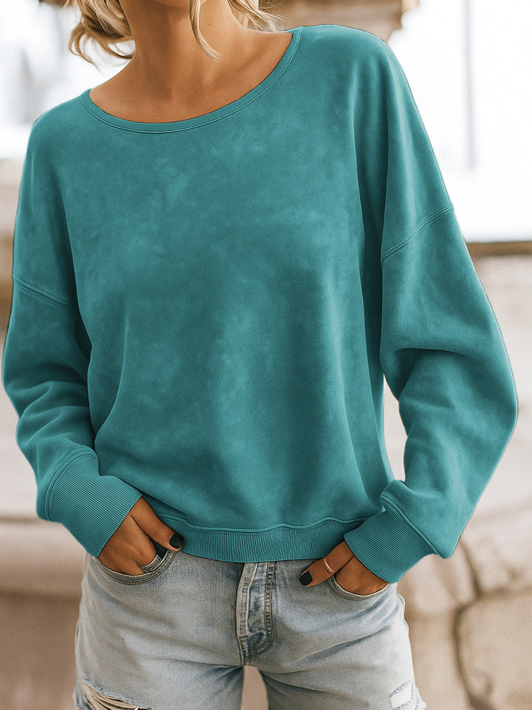 Casual Loose Fashion Long Sleeve Rendering Print Round Neck Knitted Sweater Hoodie