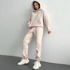 Casual Fleece-lined Hooded Sweatshirt And Pants Two-piece Set
