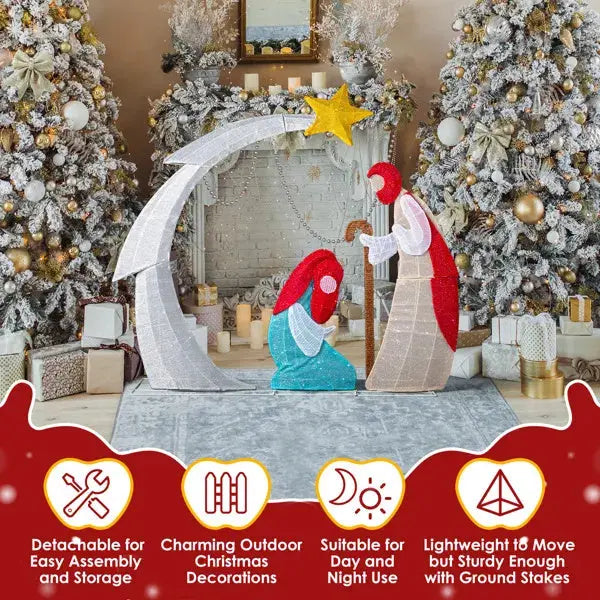 VINGLI 3.7FT Lighted 2D Nativity Scene Outdoor Christmas Decorations, With 170 White LED Lights And Stakes, Easy Assembly And Storage, For Indoor Outdoor Garden Holiday Decoration Christmas Eve Night - The Premium