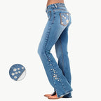 Women's High-Waist Star Patch Jeans, Wide-Leg Full-Length Jeans With A Retro Y2K Star, Light-Wash Denim For All Seasons.