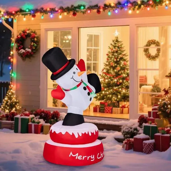 4.8FT Lighted Christmas Inflatable Decoration, Large Rotating Snowman With Motor, Funny Blow Up Yard Decorations With Built-in LED Lights For Holiday Party Front Yard Lawn Garden Decor - The Premium