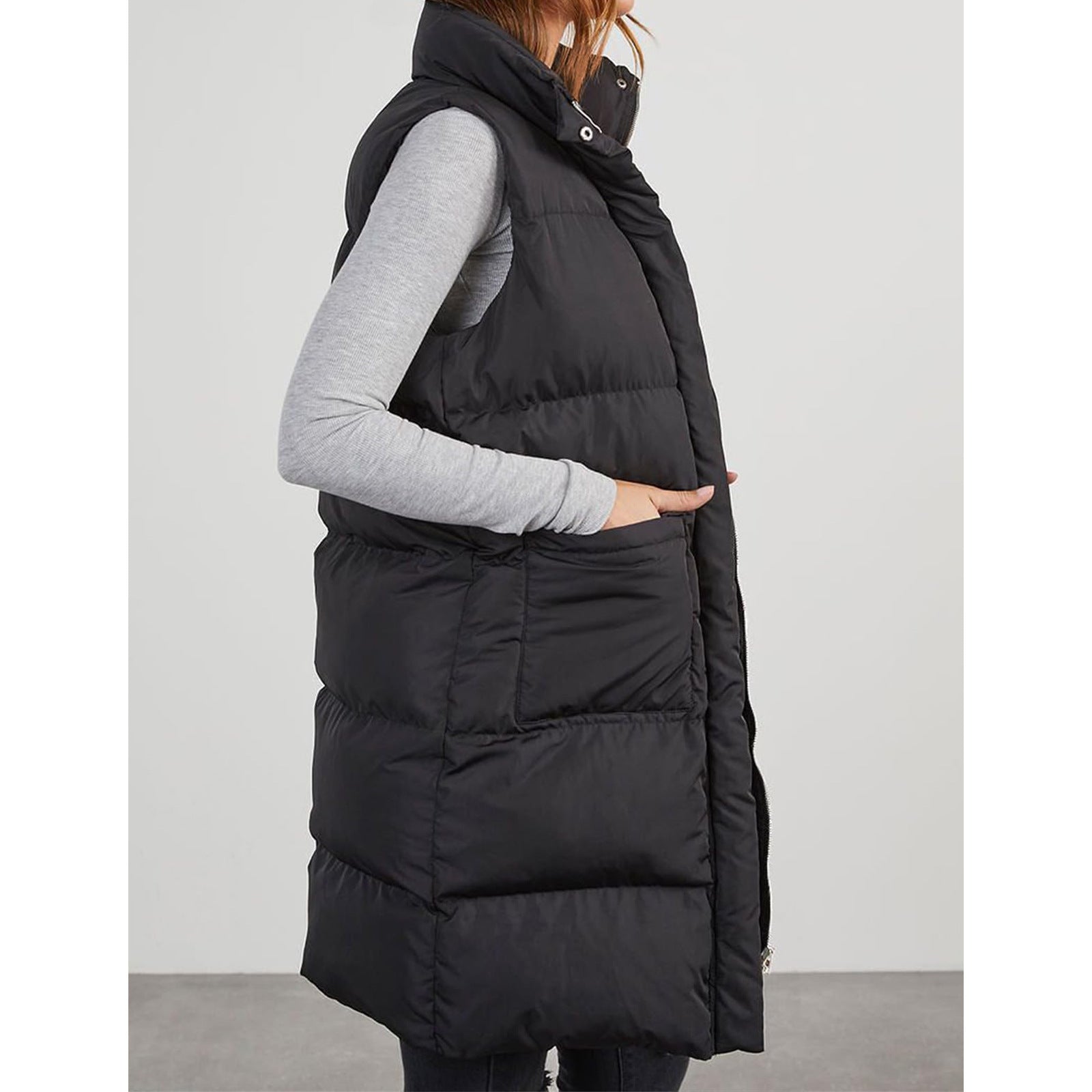 Polyester Hooded Single-breasted Mid-length Cotton Clothing Vest