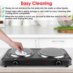 1Pc 2000W Electric Infrared Dual Burner Portable Heating Hot Plate Stove Countertop RV Hotplate With Glass Cooktop Stepless Temperature Adjustments For Home RV Camp