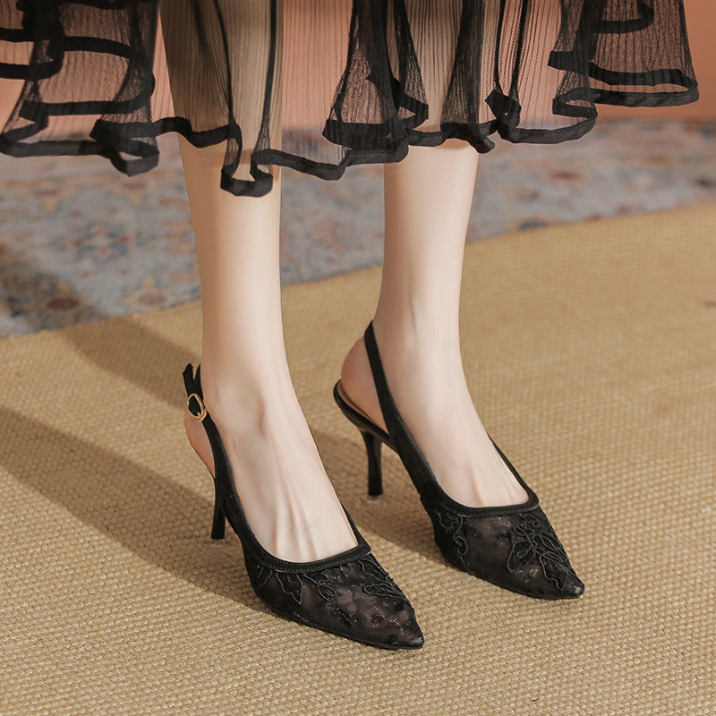 Lace Hollow-out Mesh Pointed High Heels Sexy