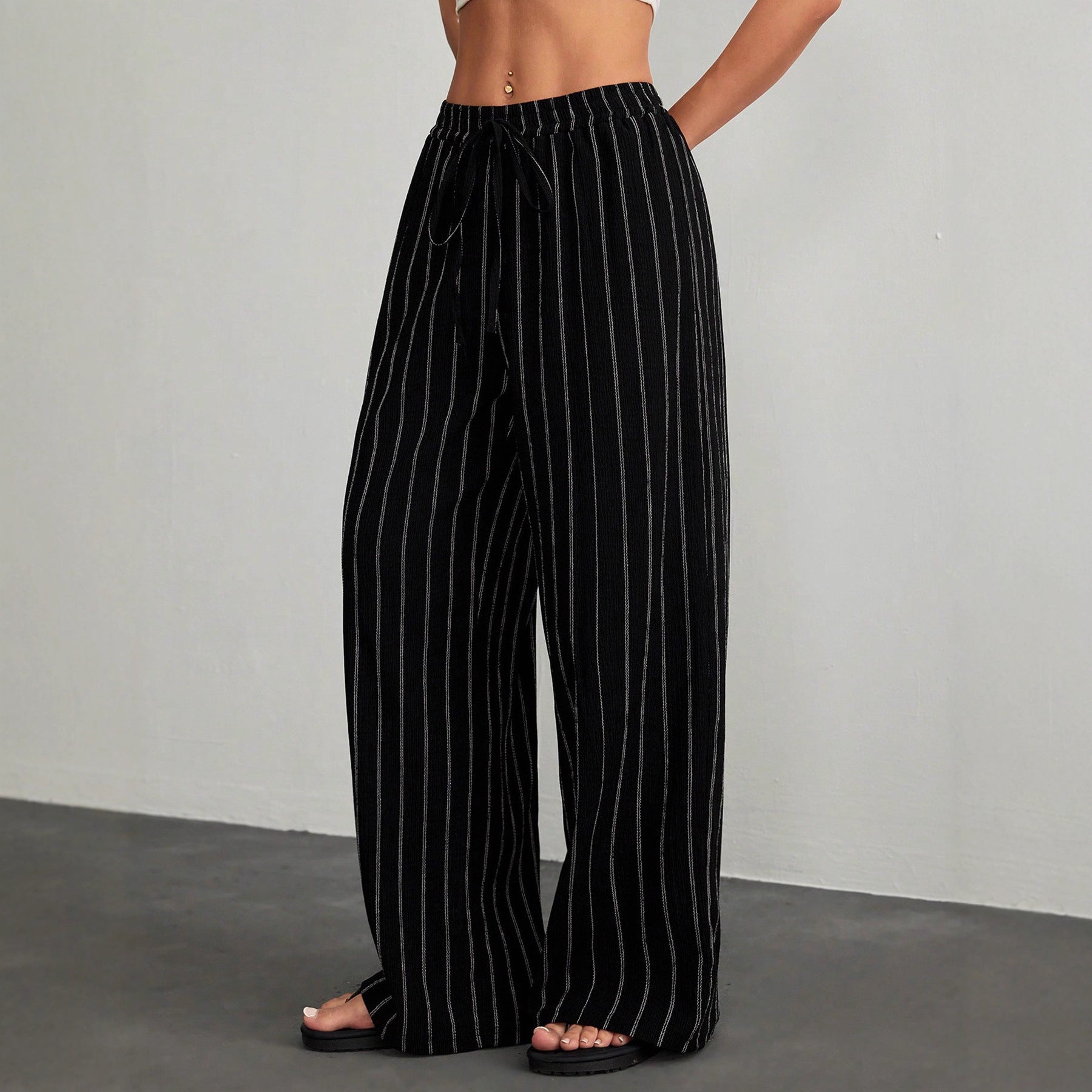Women's Striped Drawstring Elastic Waist Casual Pants