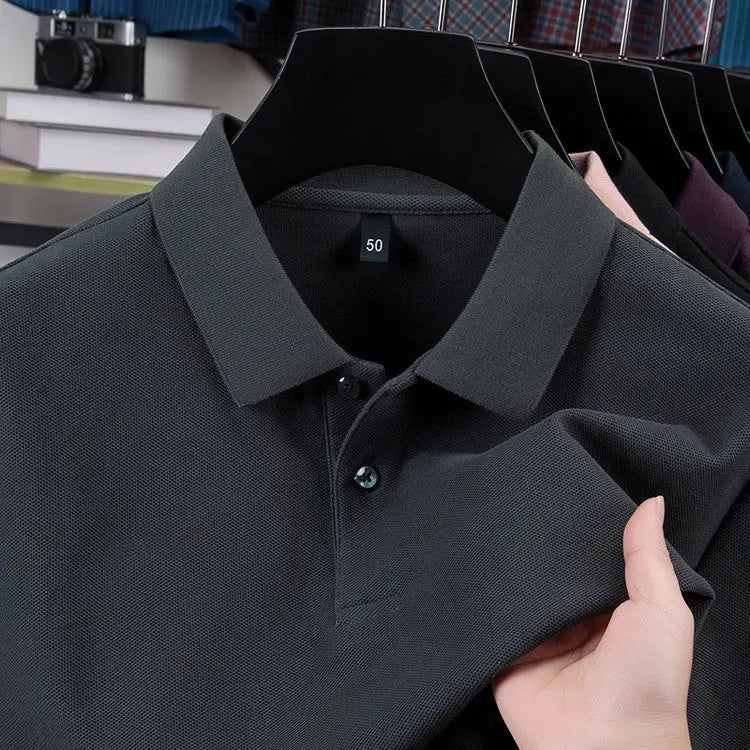 Casual Polo Collar Pure Color Mercerized Cotton Men's Short Sleeve - The Premium