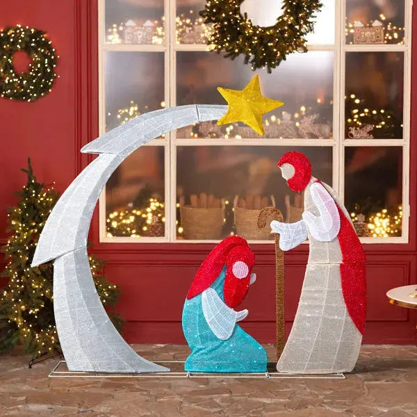 VINGLI 3.7FT Lighted 2D Nativity Scene Outdoor Christmas Decorations, With 170 White LED Lights And Stakes, Easy Assembly And Storage, For Indoor Outdoor Garden Holiday Decoration Christmas Eve Night - The Premium