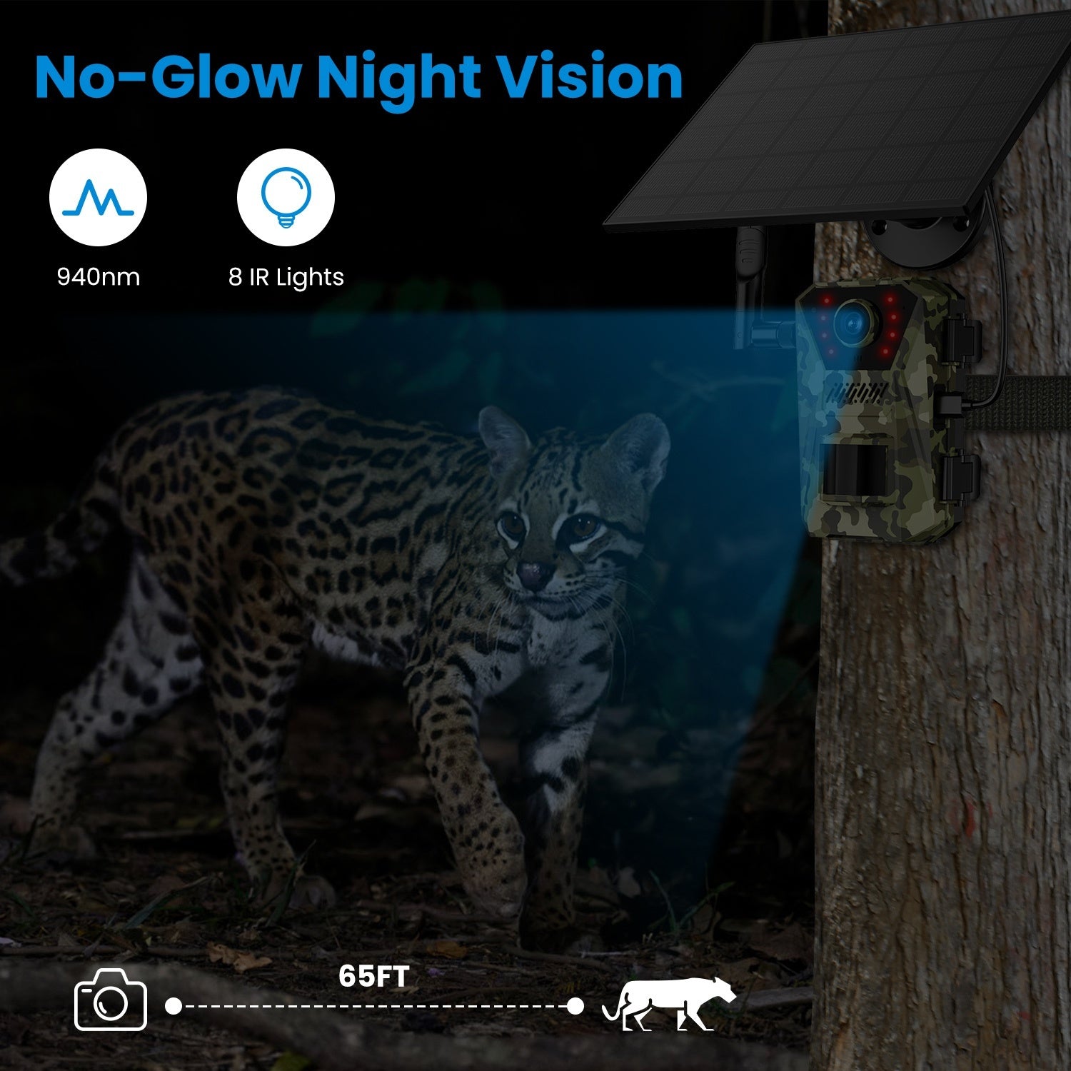 1Pc 4G 4K 30FPS Solar Trail Camera Outdoor Wildlife Camera Motion Activated IP66 Waterproof With 140 Degree Viewing Angle No Glow Night Vision SIM Card APP Control No WiFi Needed