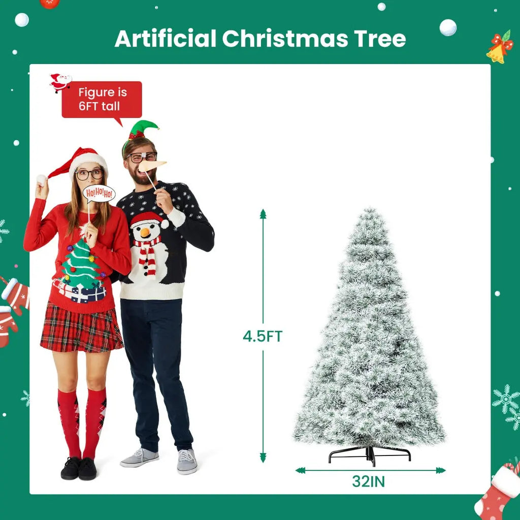 Pre-lit Artificial Christmas Tree, Prelighted Green Artificial Hinged Spruce Xmas Tree With 347 Branch Tips, 120 Incandescent Lights - The Premium