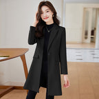 Black Mid-length Suit Trench Coat Coat For Women