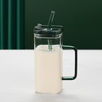 6 Pcs Glass Straw Cup, 6 Colors Square Glass Cup With Straw And Lid, High Borosilicate Glass Cup, Milk Cup, Juice Cup, Cold Drink Cup, Coffee Cup, Tea Cup, Office Cup, Gift Cup