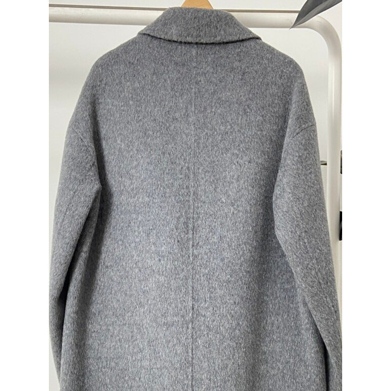 Gray Double Breasted Slimming Woolen Coat Outerwear