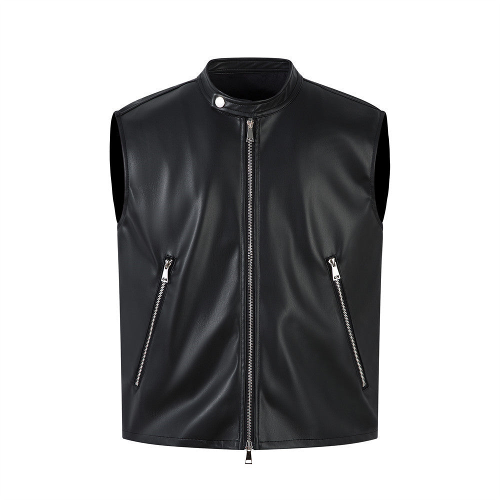 Personalized Motorcycle Leather Clothing With Stand Collar Vest