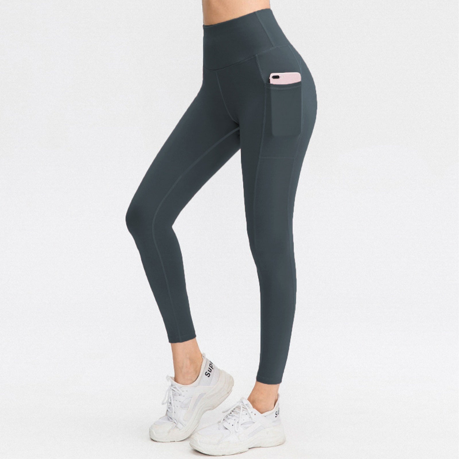 Brushed Side Pocket Yoga High Waist Belly Contracting Peach Hip Leggings