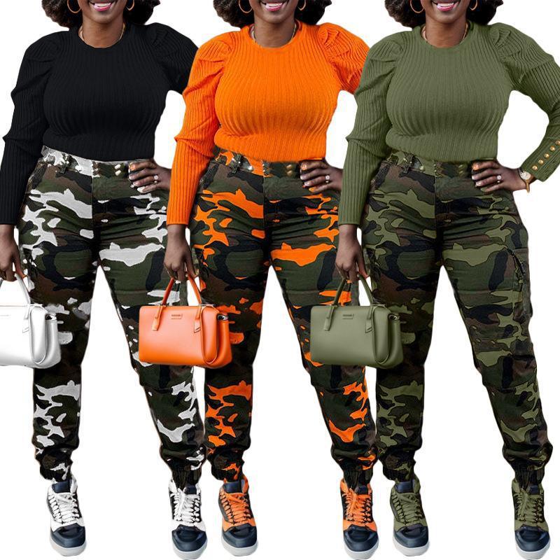European And American Fashion Women's Camouflage Cotton Skinny Cargo Pants