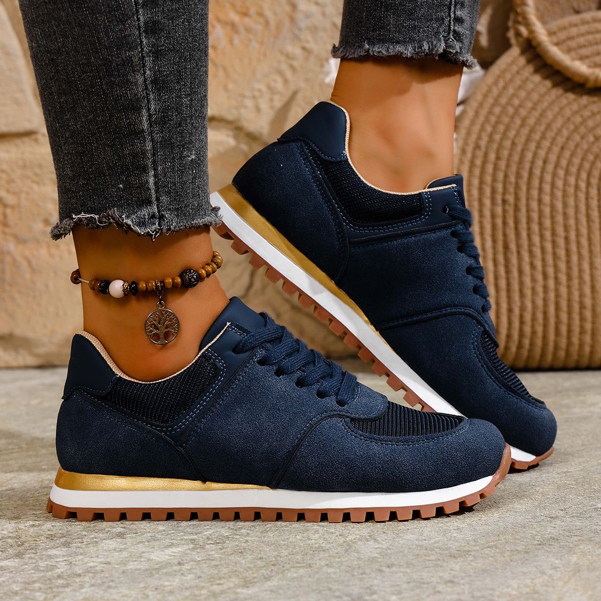 Women's Canvas Round Toe Shallow Mouth Lace-up Casual Shoes