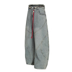 Retro Patchwork Waist Chain Washed Machete Jeans For Men And Women