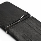Man of men's wallet short casual embossed wallet ultra-thin mini metal clip PU leather wallet card package.