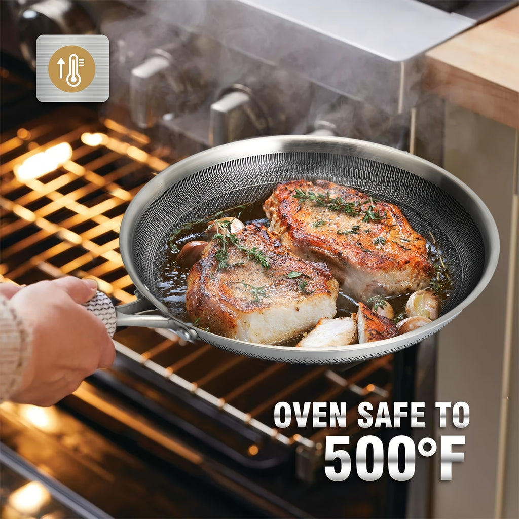 1PC Household Kitchen Honeycomb Stainless Steel Non Stick Frying Pan,Easy To Clean, Suitable For Frying Steak, Fish, And Eggs,Suitable For All Stoves