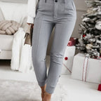 Skinny Pants Women's Fashionable All-match Casual Fabric Trousers With Rib At The Bottom