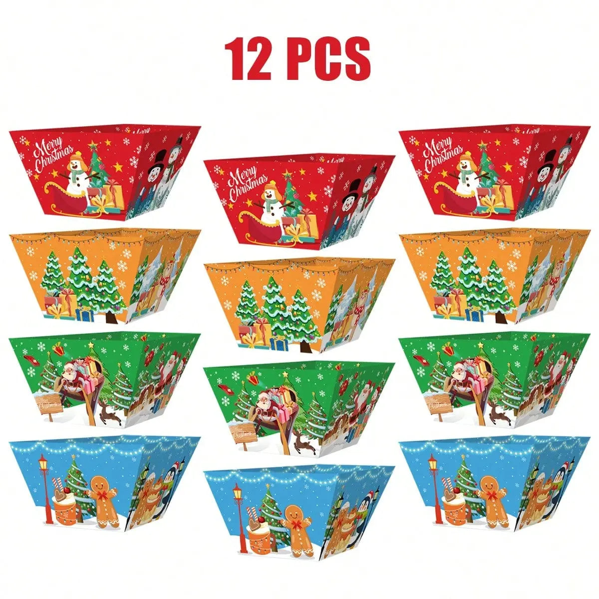 12 PCS Christmas Paper Food Tray Xmas Decorations Christmas Gingerbread Man Disposable Snack Popcorn Bowl Popcorn Containers Boxes For Winter Christmas Party Supplies - The Premium